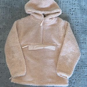 Oversized pink sherpa half zip jacket